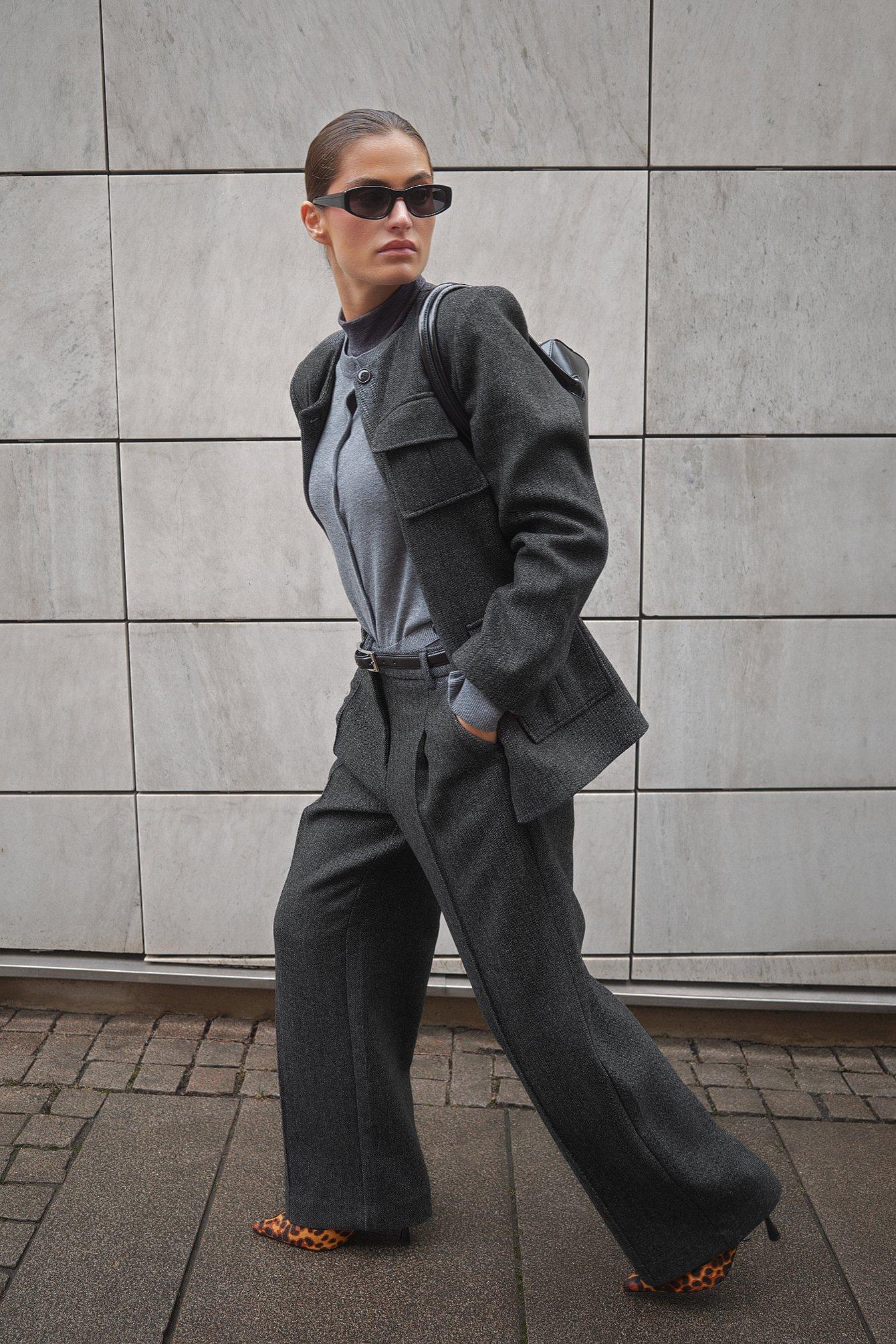Mid Waist Herringbone Trousers Product Image