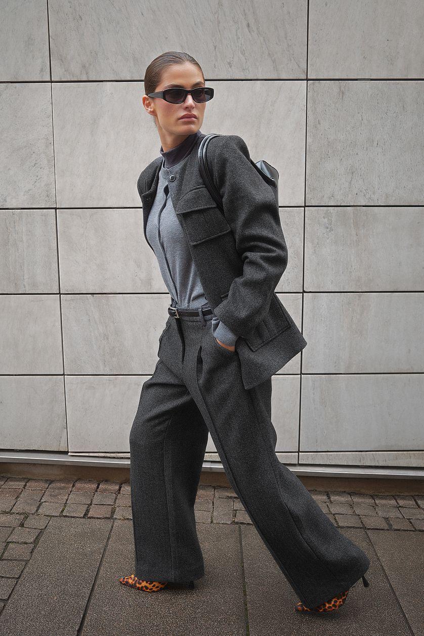 Mid Waist Herringbone Trousers Product Image