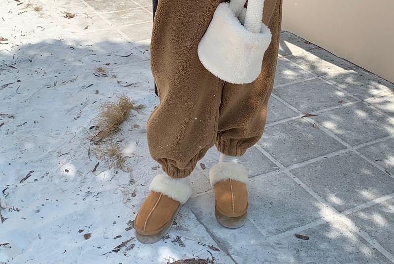 Set: Half Zip Fleece Sweatshirt + High Waist Wide Leg Pants Product Image