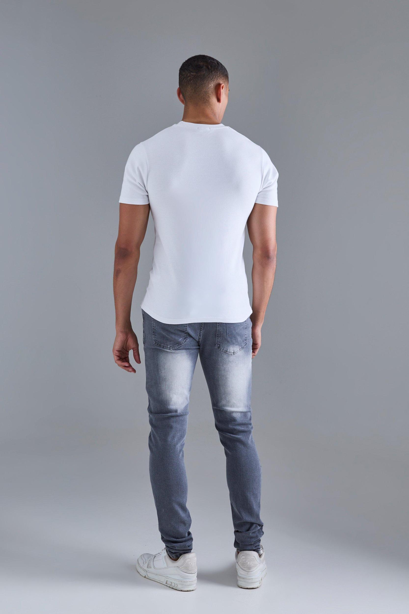Skinny Stacked Distressed Ripped Jeans In Grey | boohooMAN USA Product Image
