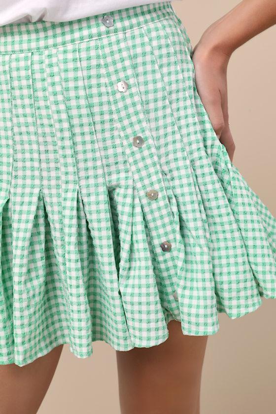 Natalia Green Gingham Pleated Mini Skirt Product Image