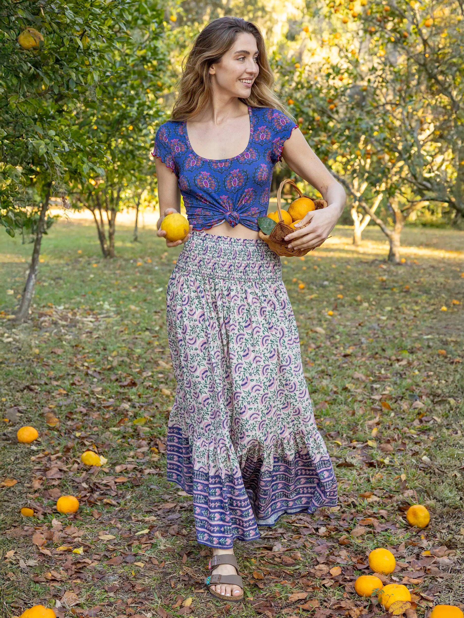 Flora Cotton Convertible Maxi Skirt - Purple Fan Floral Product Image