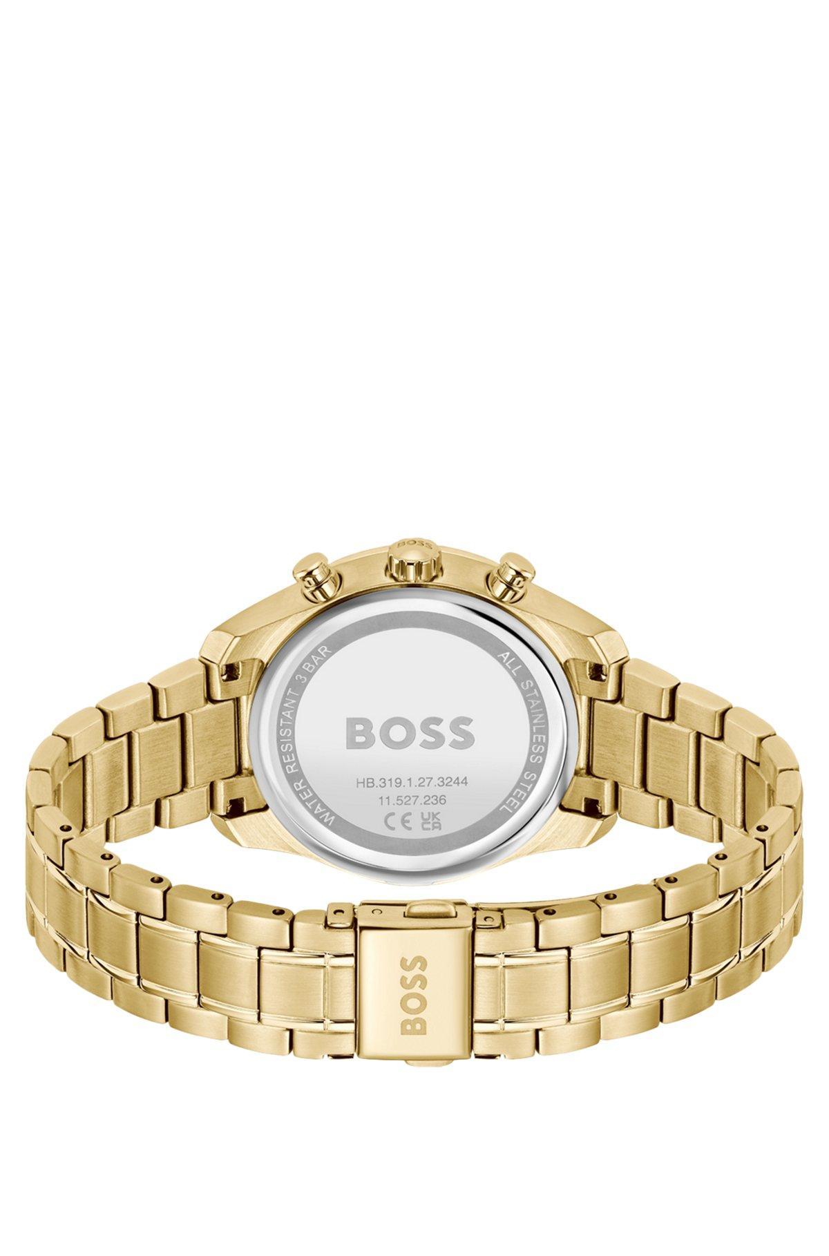 BOSS - Gold-tone watch with monogram-textured dial Product Image