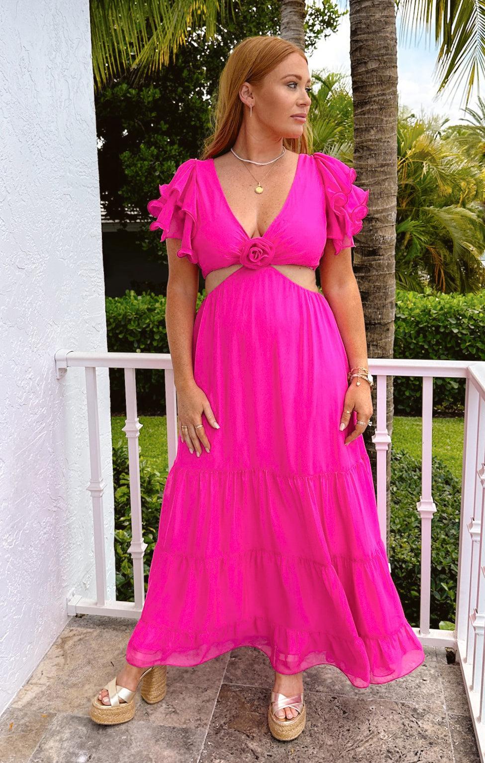 Christine Maxi Dress ~ Shocking Pink Chiffon Product Image