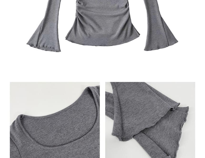 Bell-Sleeve U-Neck Bodycon Mini Dress with Pad in 5 Colors Product Image