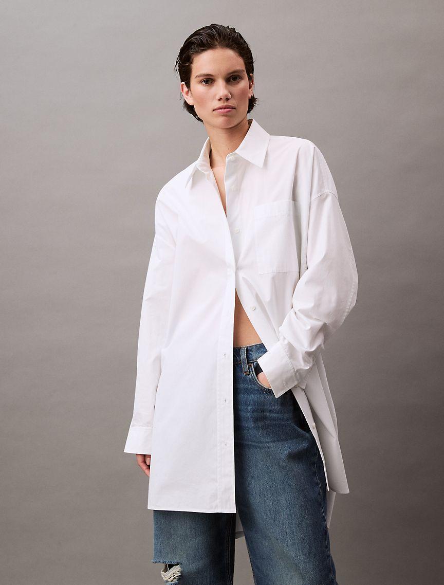 Calvin Klein Women's Poplin Relaxed Shirt Dress - White - XS Product Image