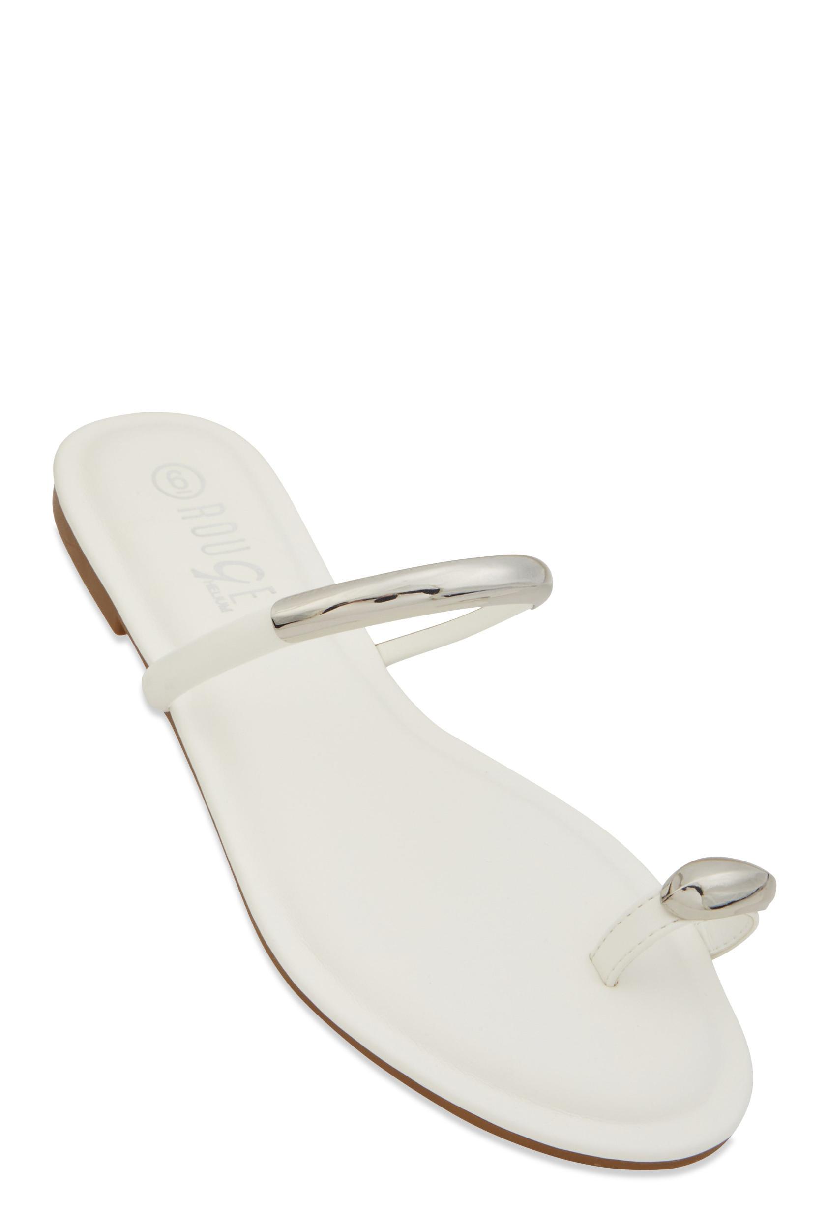 Womens Metallic Detail Toe Loop Slide Sandals Product Image