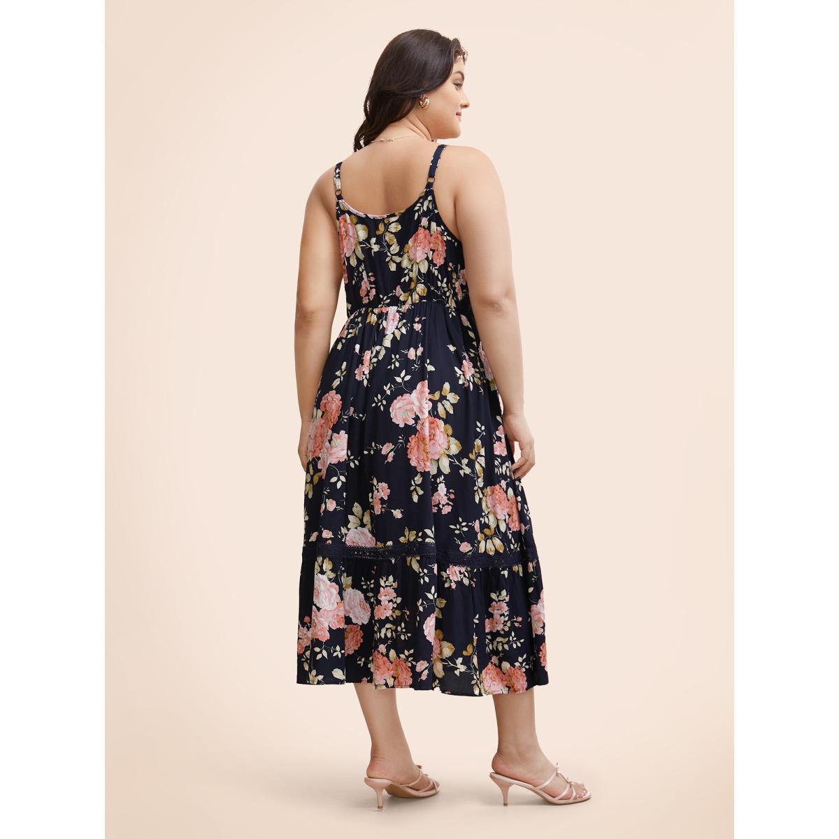 Plus Size Heart Neckline Contrast Webbing Cami Dress DarkBlue Women Elegant Woven ribbon&lace trim Heart neckline Sleeveless Curvy BloomChic 26/4X Product Image