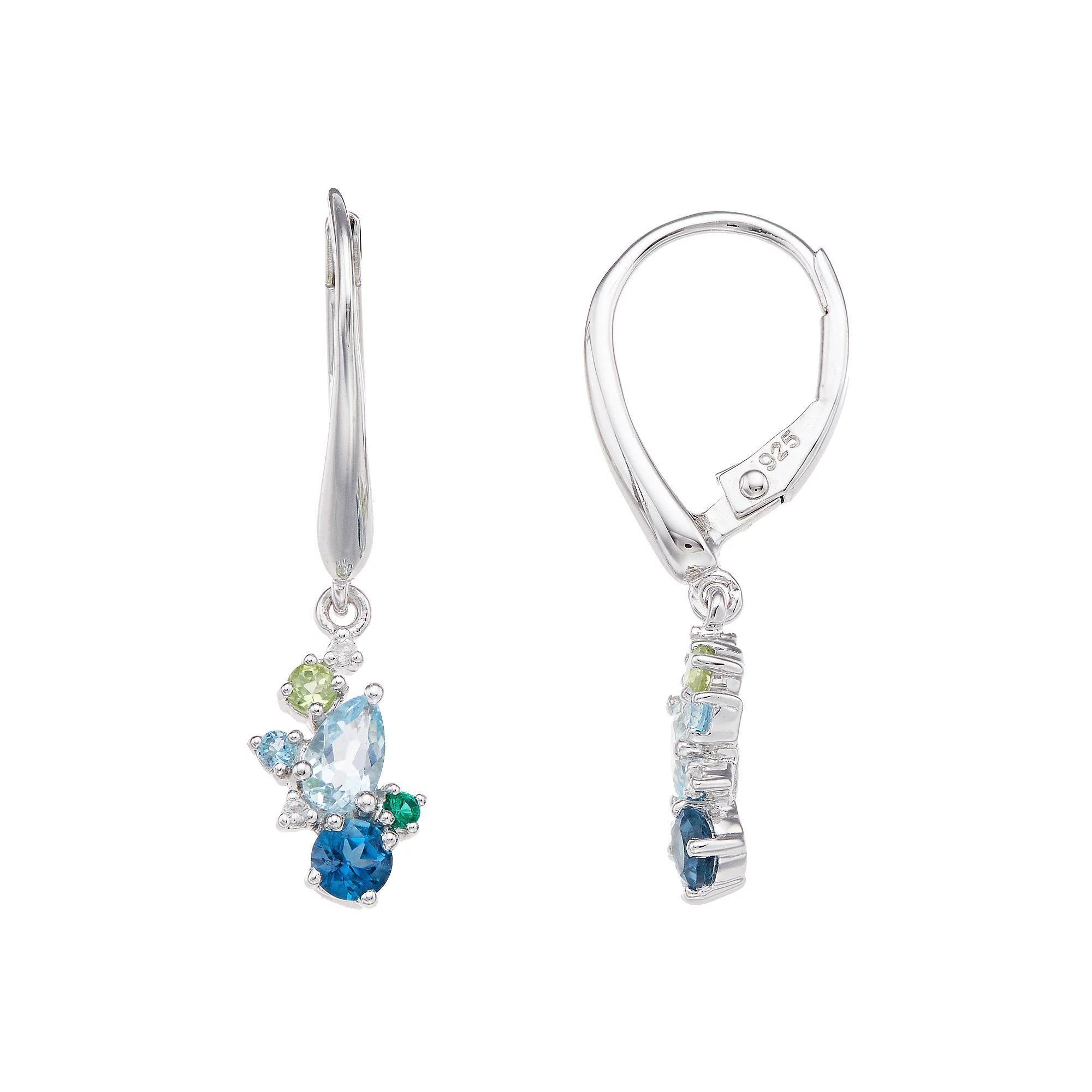 Sterling Silver Gemstone Cluster Drop Earrings, Women's, Silvertone Product Image