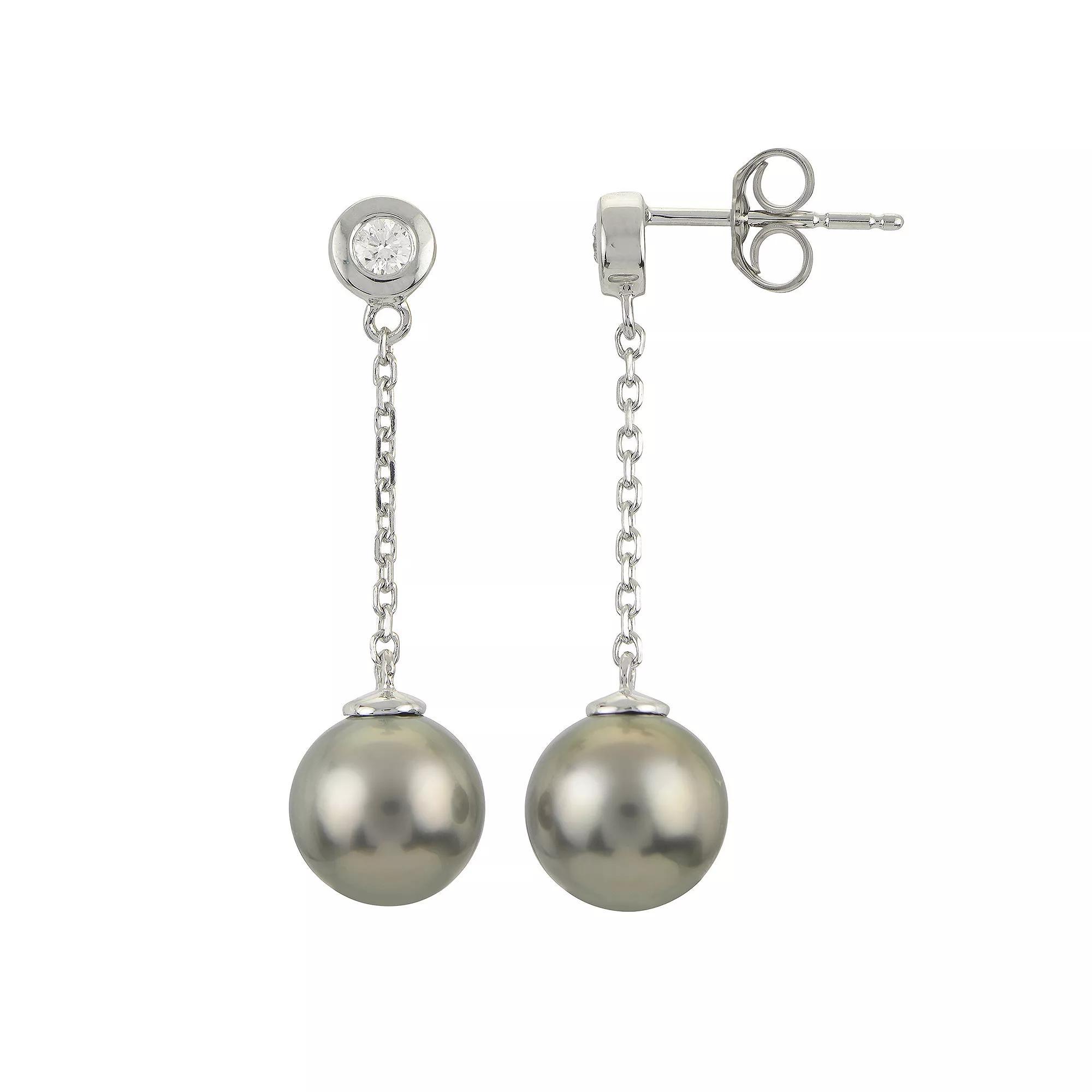 PearLustre by Imperial 14Kt White Gold Tahitian Cultured Pearl & Diamond Chain Drop Earrings, Womens, 14k Whgold Product Image