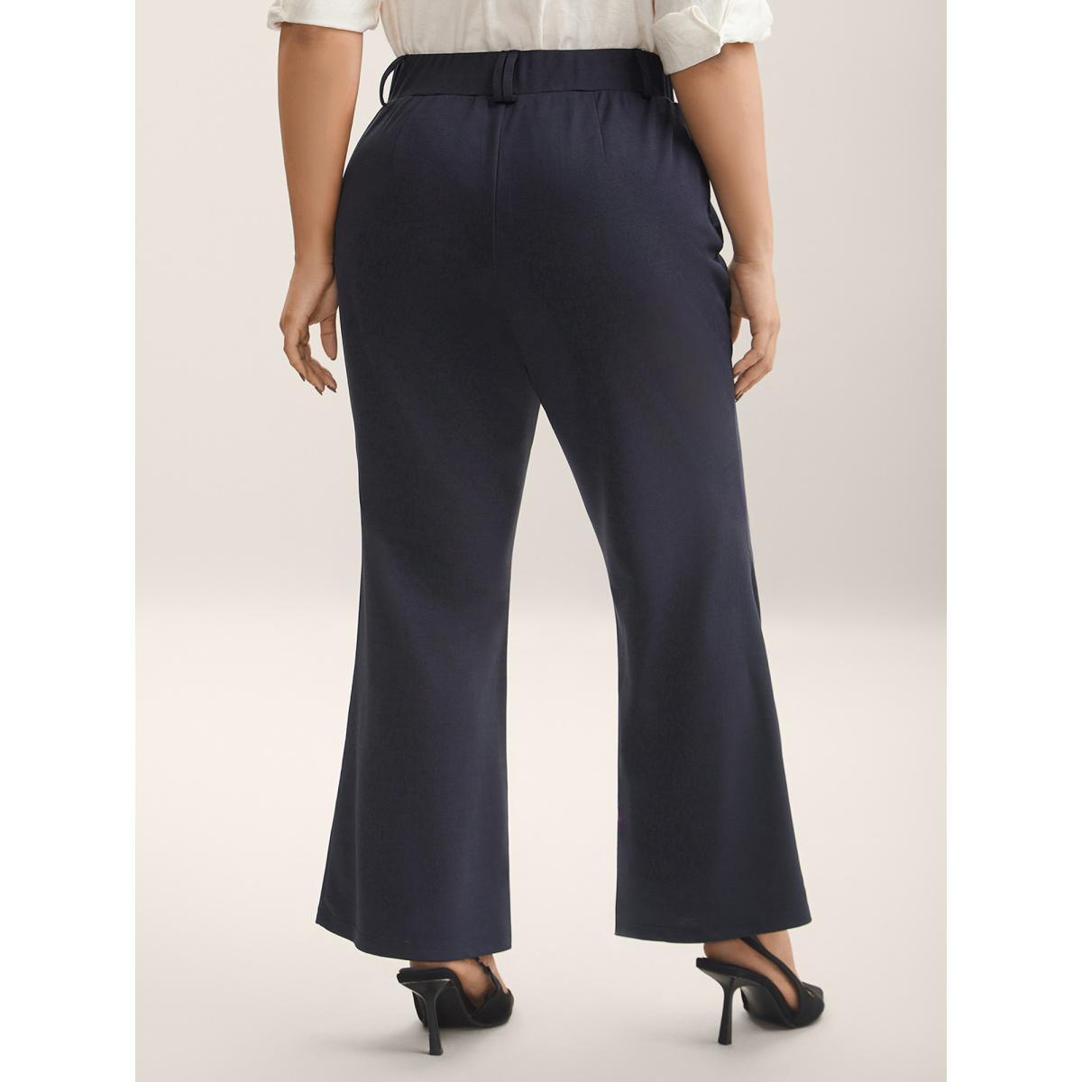 Plus Size Pockets Stretchy-Waist Plain Bootcut Pants Women Indigo At the Office Bootcut Mid Rise Work Pants BloomChic 28/5X Product Image