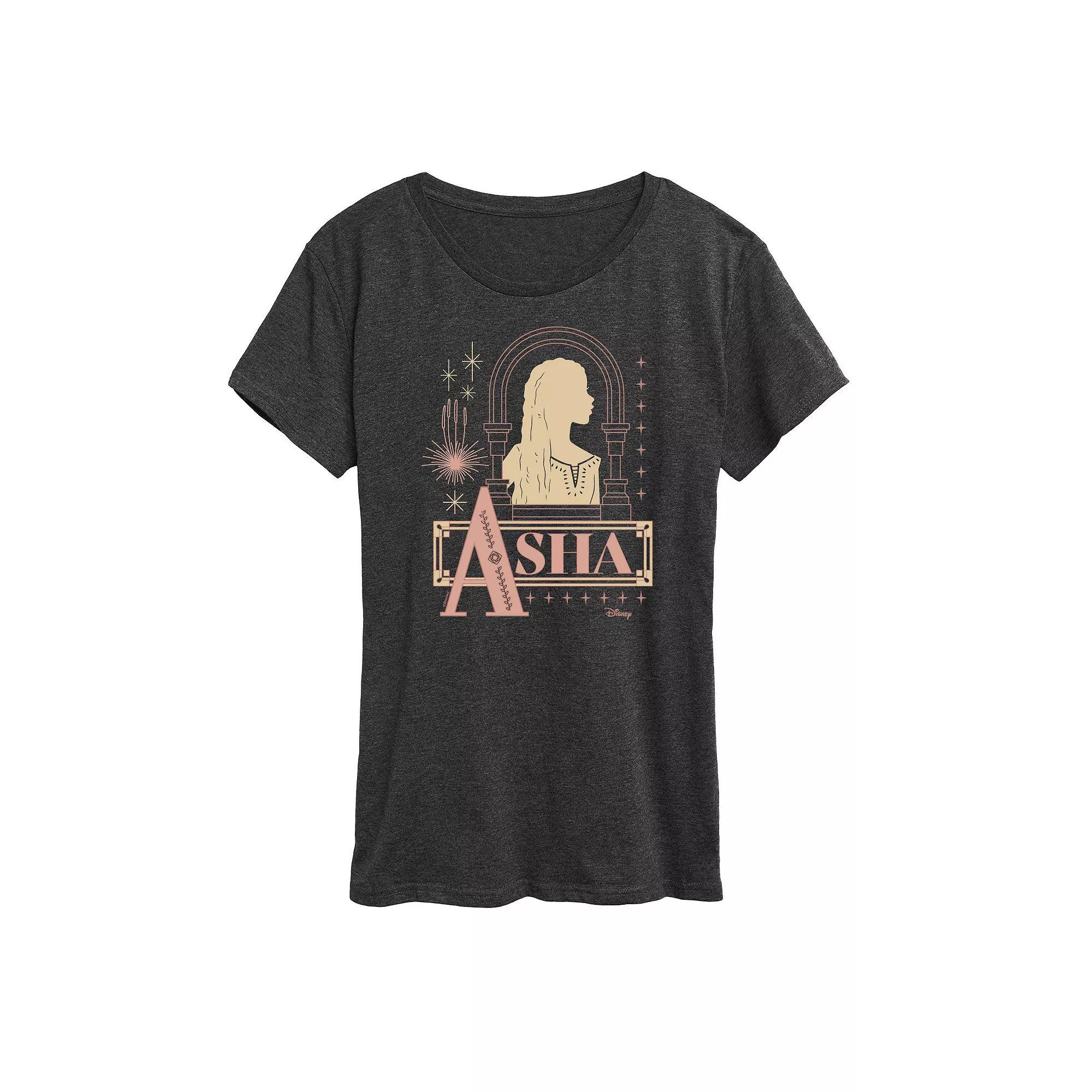 Disneys Wish Asha Womens Badge Graphic Tee, Girls Heather Grey Product Image