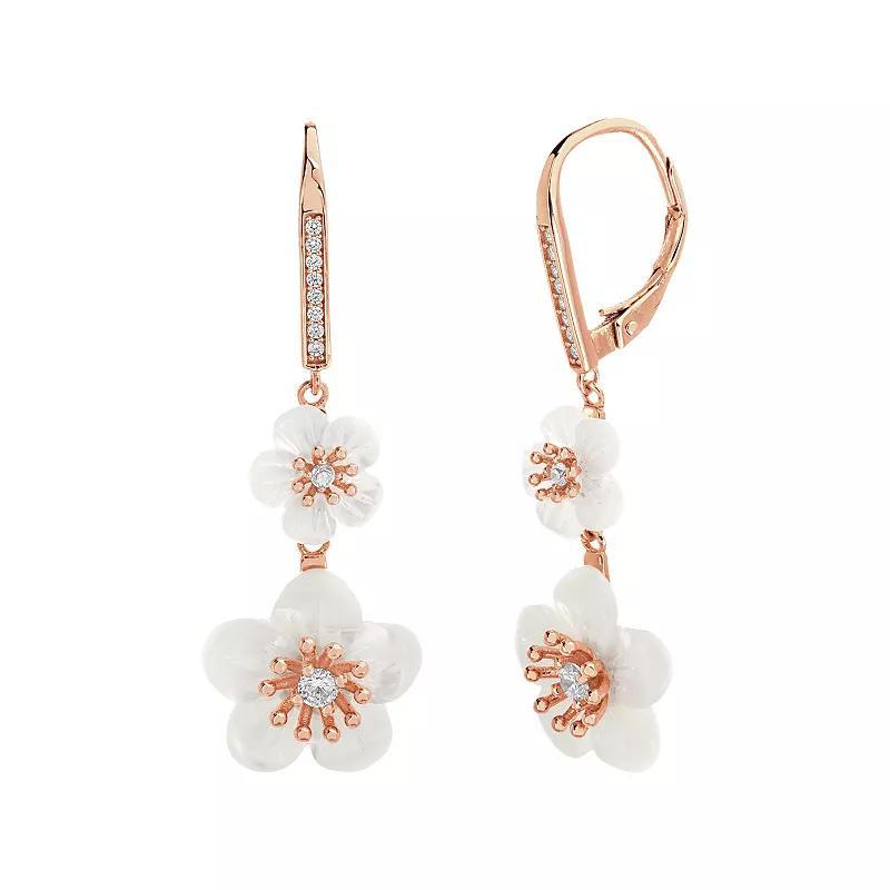 Sterling Silver Mother-of-Pearl Flower Leverback Earrings, Women's, Rose Gold Tone Product Image