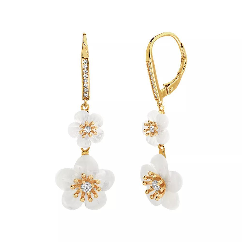 Sterling Silver Mother-of-Pearl Flower Leverback Earrings, Women's, Rose Gold Tone Product Image