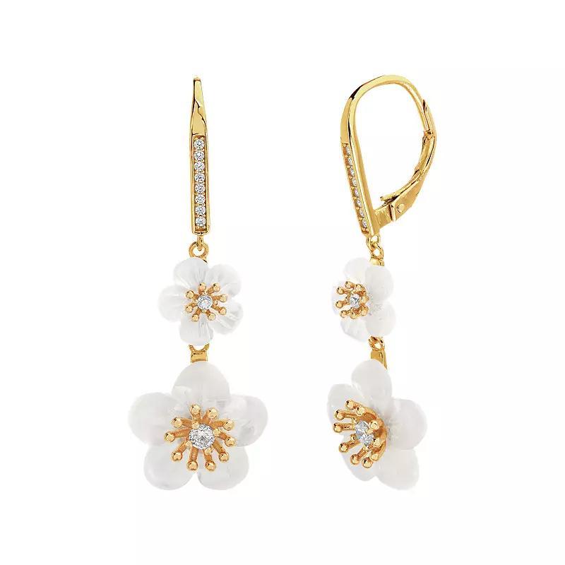 Sterling Silver Mother-of-Pearl Flower Leverback Earrings, Women's, Rose Gold Tone Product Image