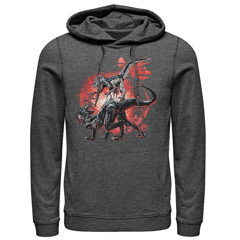 Men's Jurassic Park Tilted Retro Grid Logo Hoodie, Size: Medium, Grey Heather Product Image