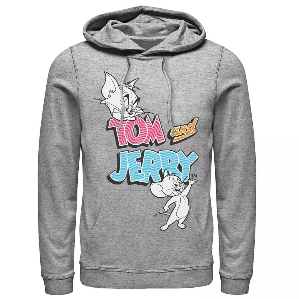 Men's Tom And Jerry Patterned Logo Stamp Portrait Hoodie, Size: XXL, Athletic Grey Product Image