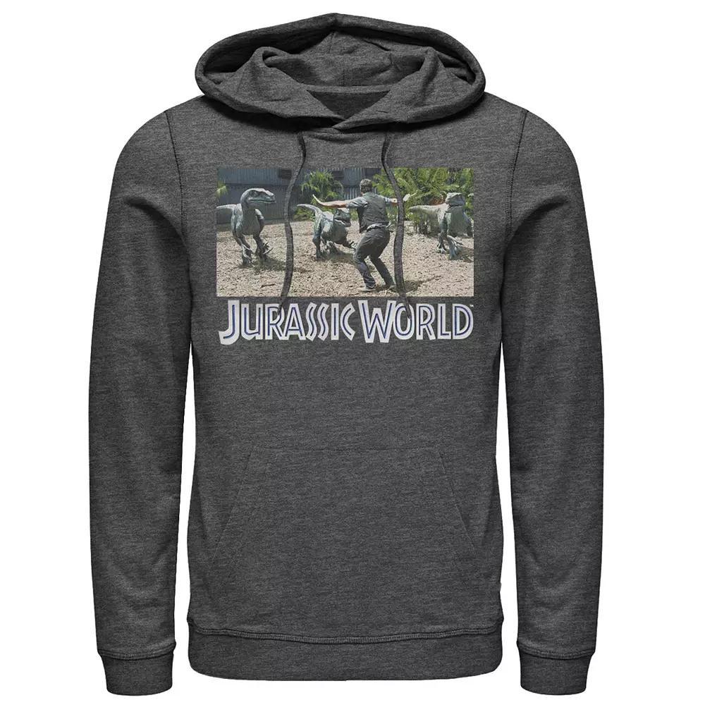 Men's Jurassic World Raptor Grunge Portrait Graphic Pullover Hoodie, Size: Small, Grey Heather Product Image