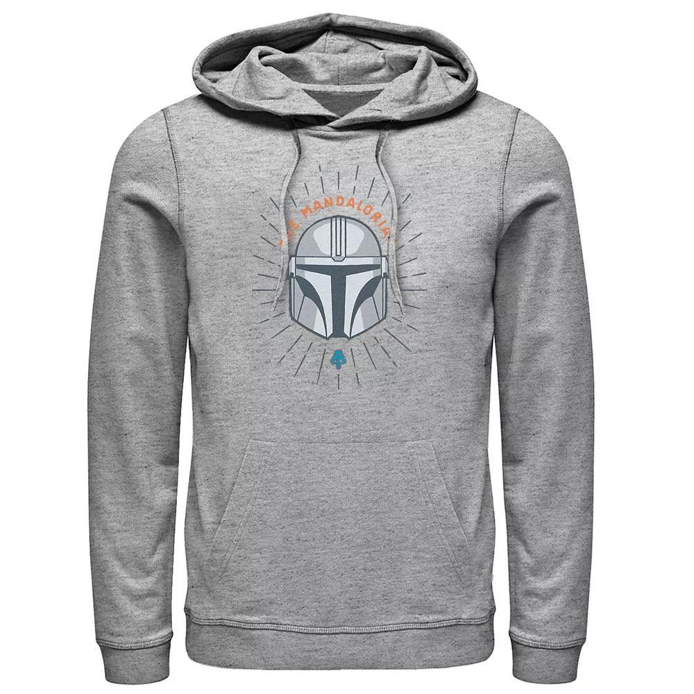 Men's The Mandalorian Helmet Cartoon Pullover Hoodie, Size: Medium, Athletic Grey Product Image