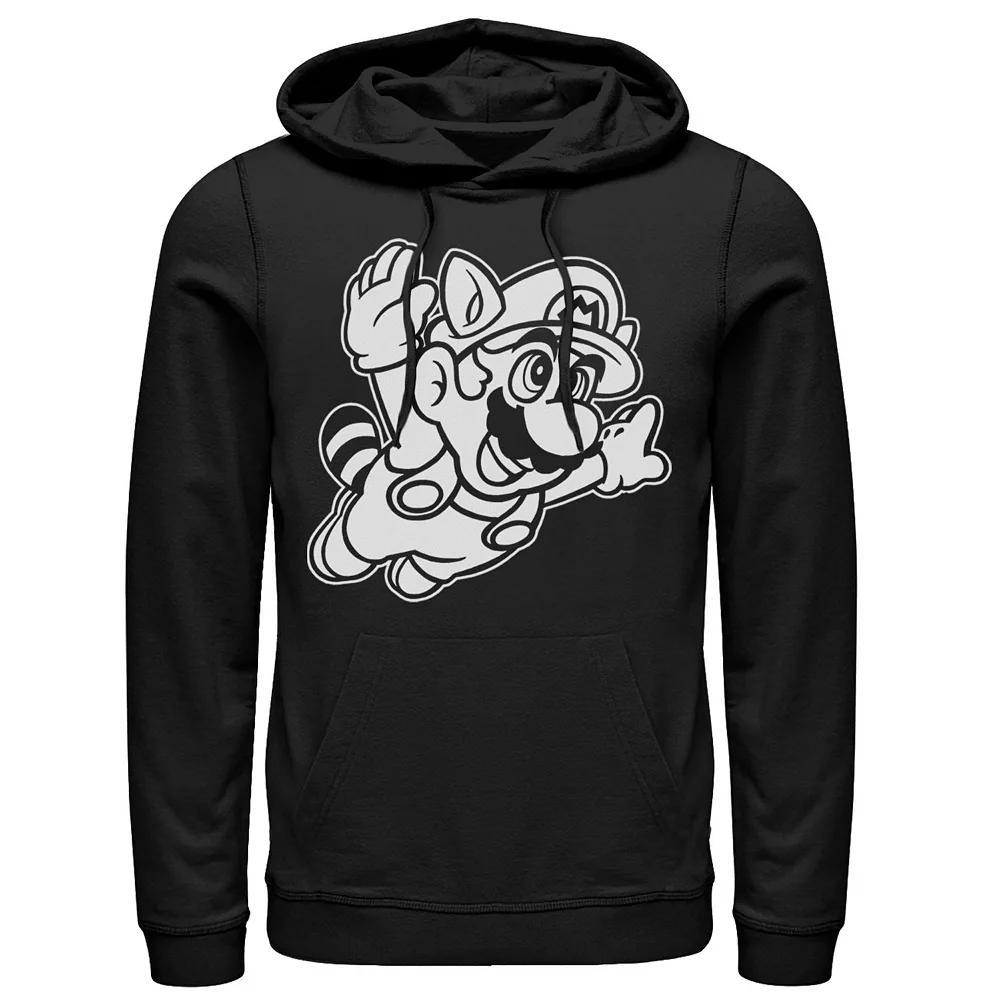 Men's Nintendo Super Mario 3 Raccoon Fly Line Art Hoodie, Size: XXL, Black Product Image