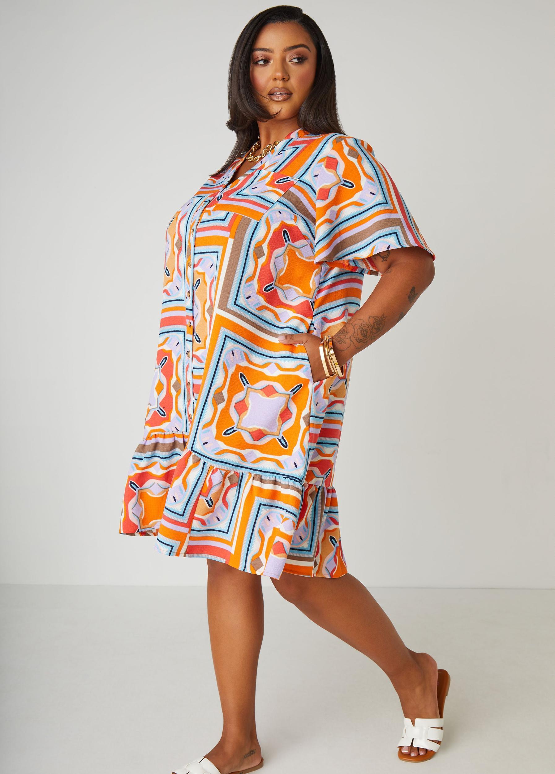Printed Flounced Shirtdress Product Image