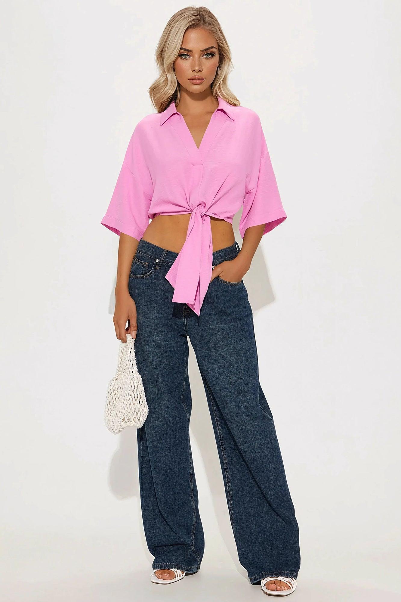 Coastal Vibe Tie Front Top - Pink Product Image