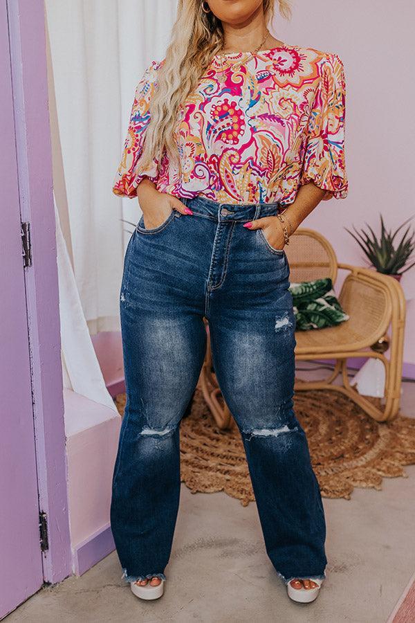 Risen The Laura High Waist Distressed Flare In Dark Wash Curves Product Image
