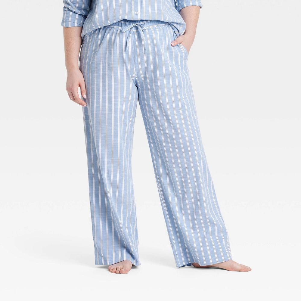 Women's Striped Cotton Blend Pajama Pants - Auden™ Blue XXL Product Image