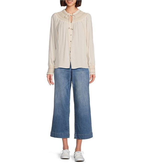 Nurture by Westbound Woven Long Sleeve Button Front Novelty Smocking Top Product Image