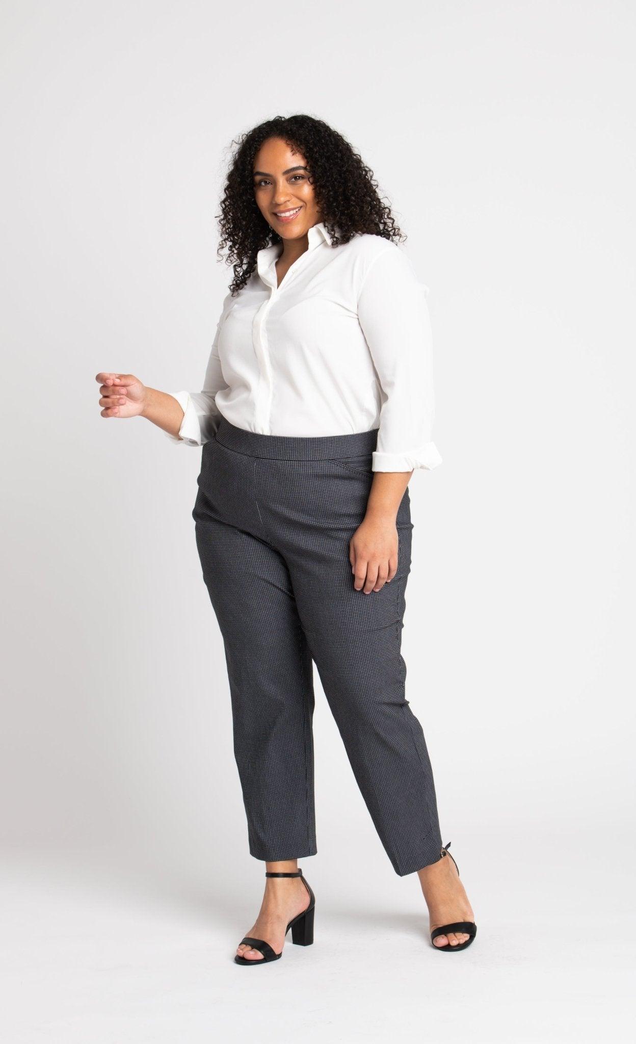 Roz & Ali Superstretch Black Grid Pull On Ankle Pants - Plus Product Image