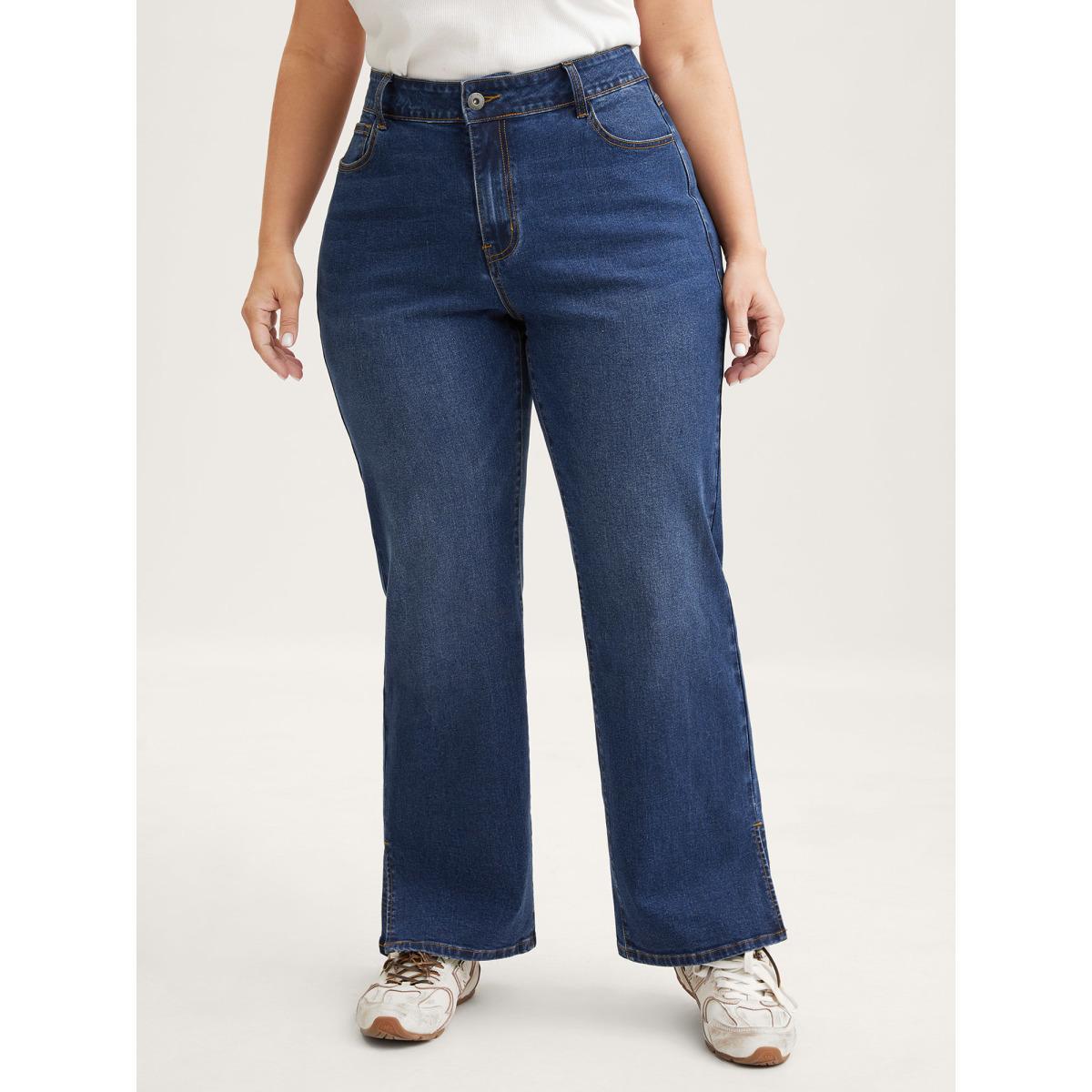 Plus Size Vintage Split Hem Straight-Leg Jeans Women Denimblue High stretch Slanted pocket Jeans BloomChic 20/2X Product Image