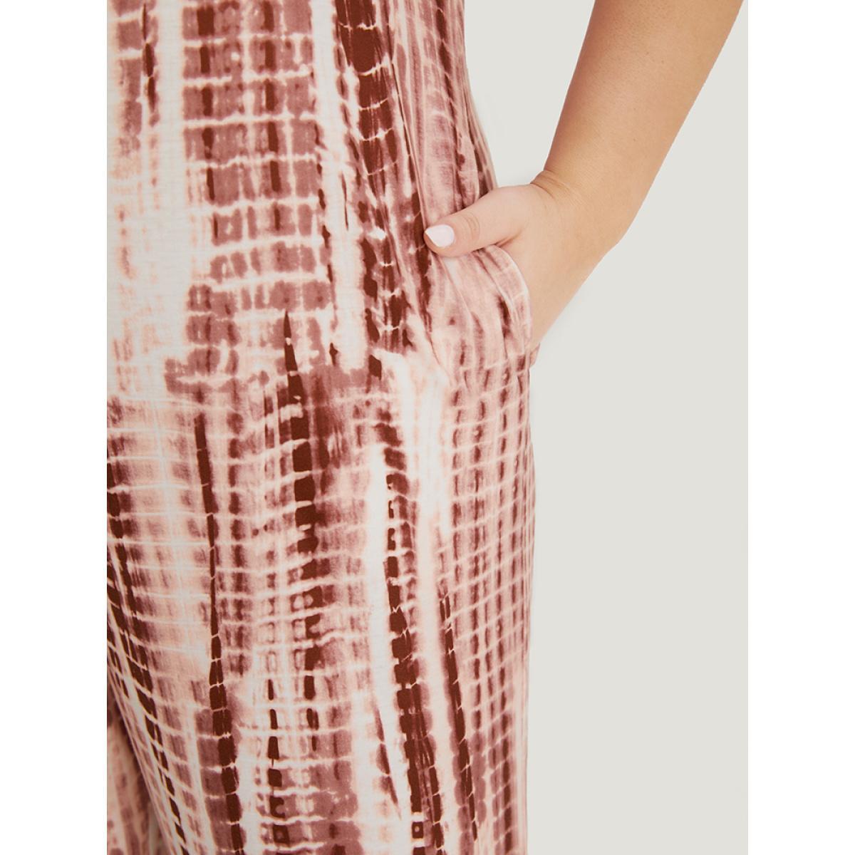 Plus Size Rouge Tie Dye Striped Pocket Backless Cami Jumpsuit Women Casual Sleeveless Spaghetti Strap Dailywear Loose Jumpsuits BloomChic 18-20/2X Product Image