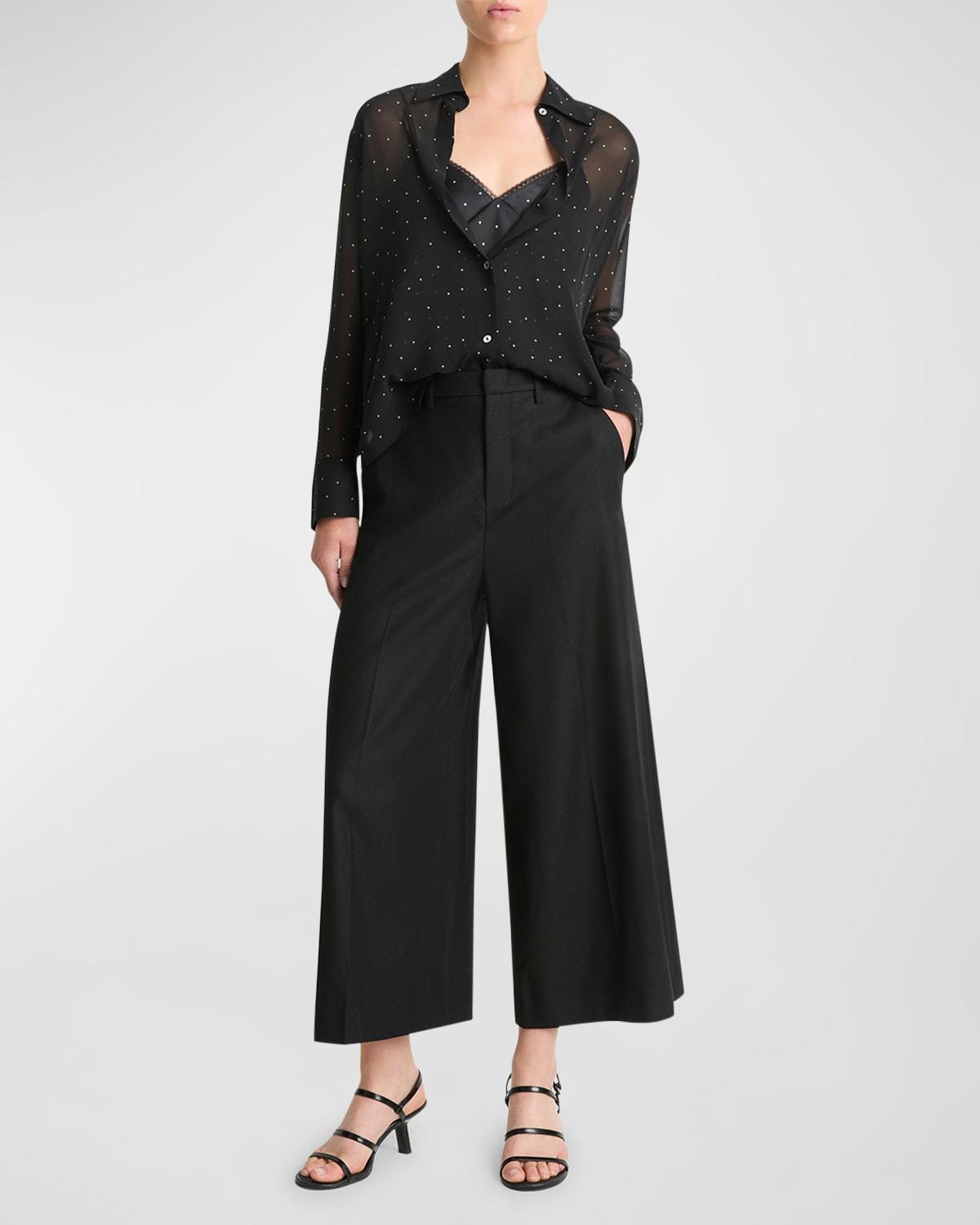 Dot Print Button Front Silk Shirt In Black/grey Product Image