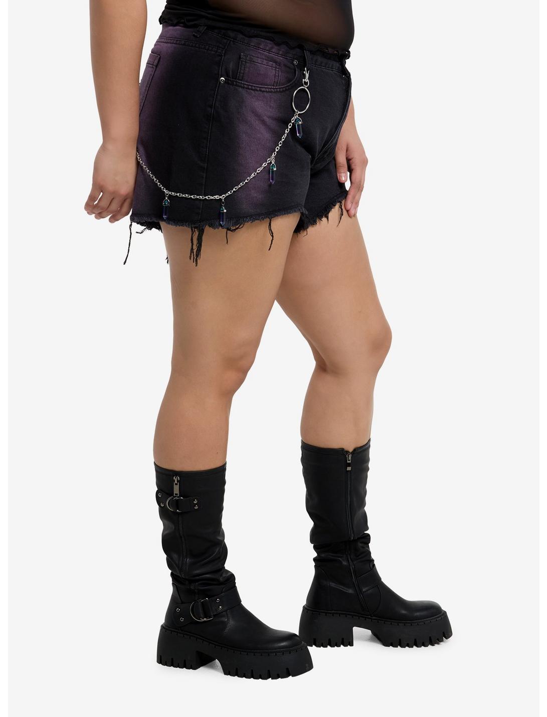 Black & Purple Ombre Denim Shorts With Crystal Chain Plus Size Product Image