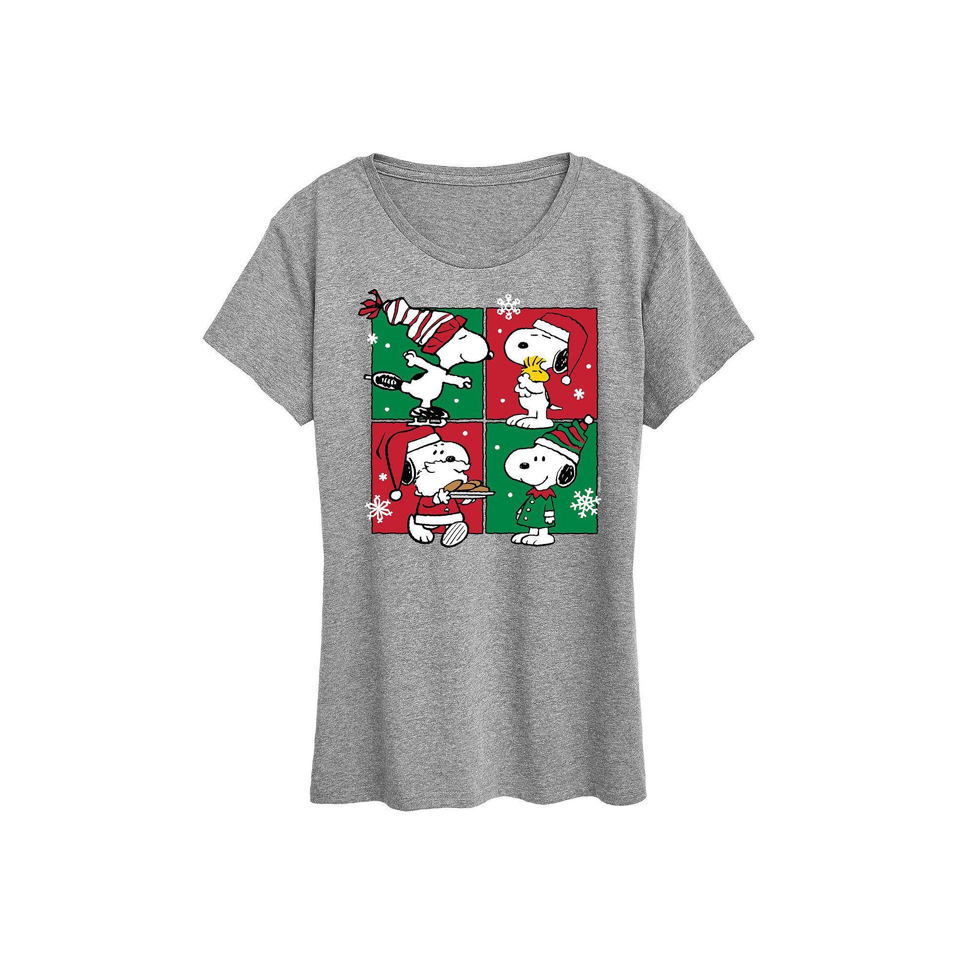 Women's Peanuts Snoopy Christmas Grid Graphic Tee, Size: Small, Grey Gray Product Image