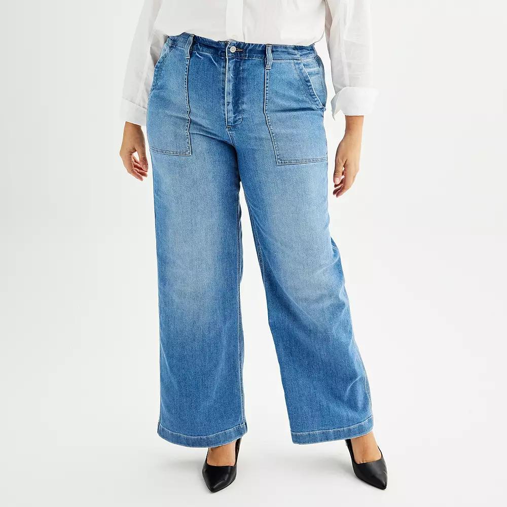 Plus Size Sonoma Goods For Life® Utility Wide-Leg Pants, Women's, Size: 14 W, Medium Blue Product Image