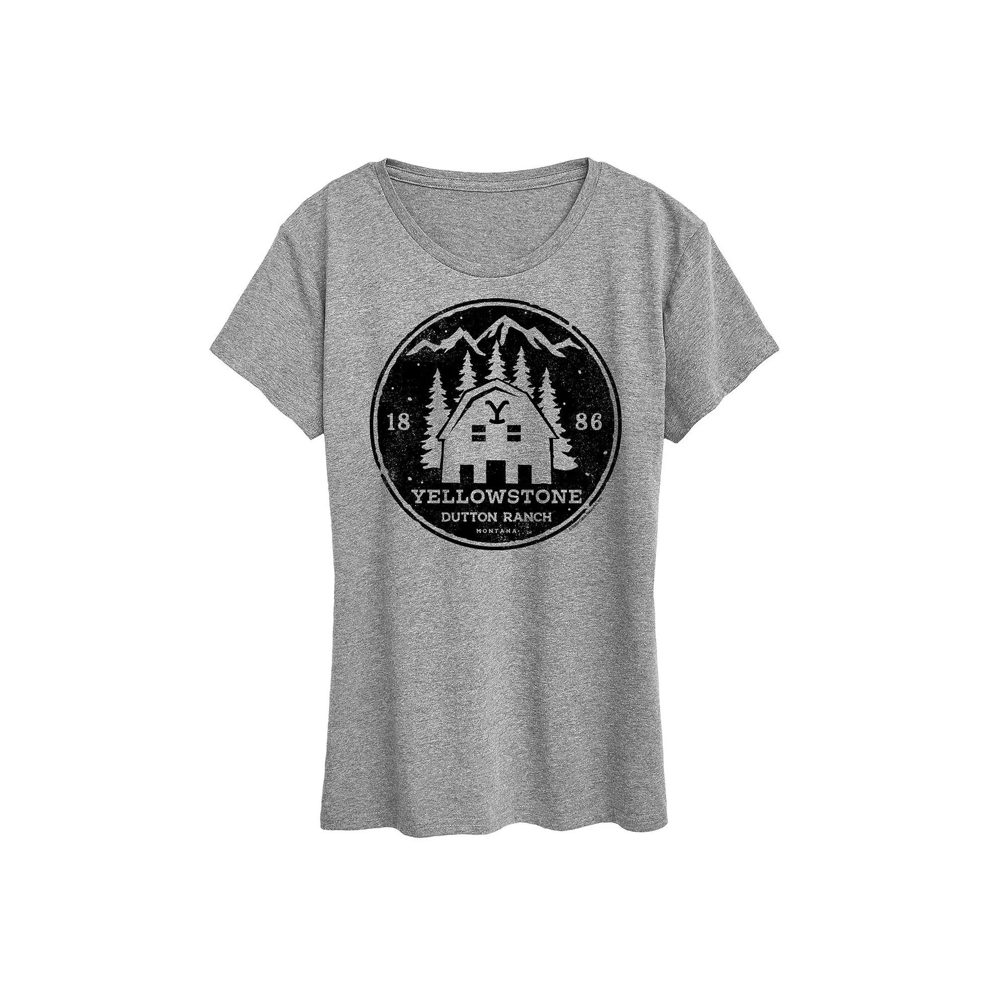Womens Yellowstone Dutton Ranch Badge Graphic Tee Grey Gray Product Image