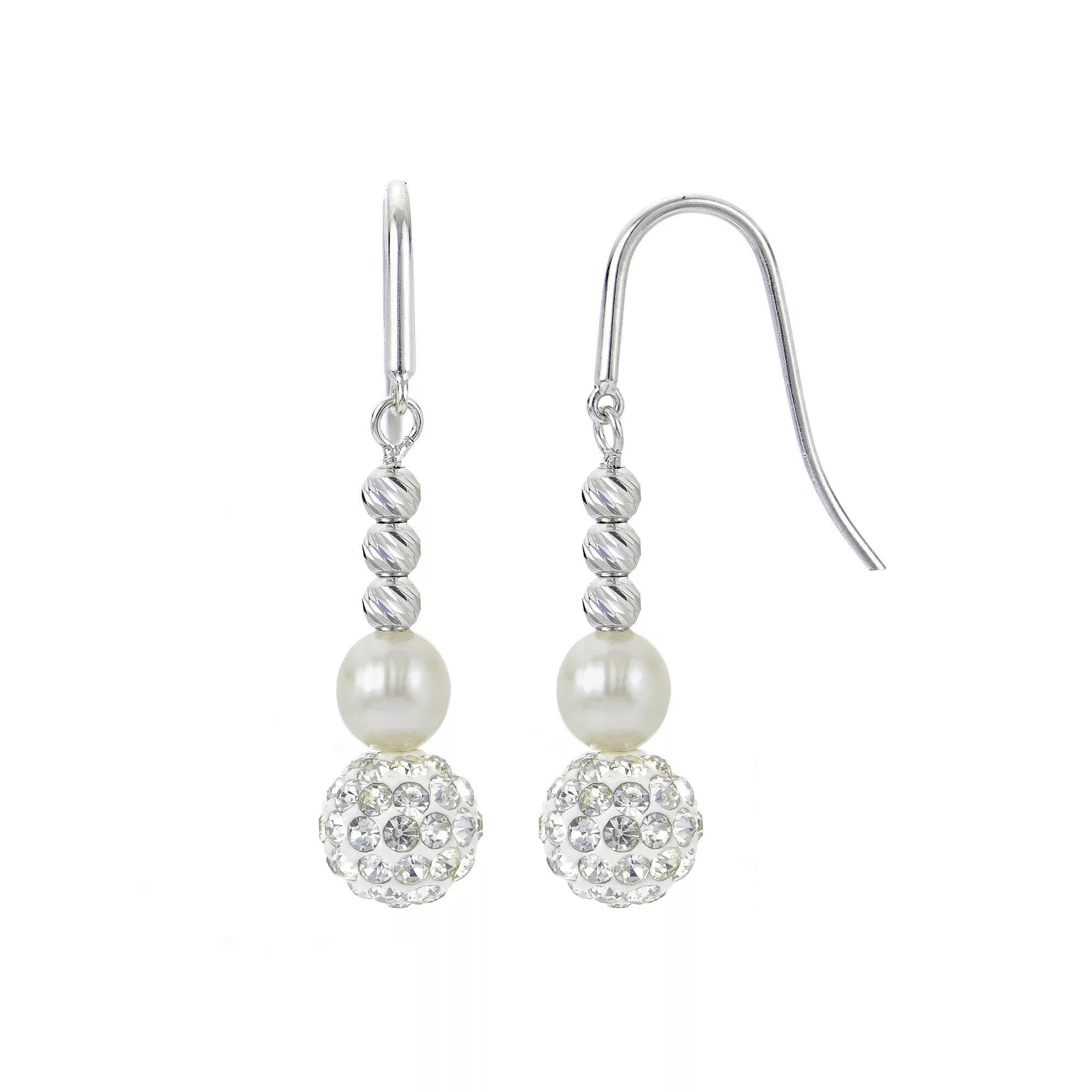 PearLustre by Imperial Freshwater Cultured Pearl & Crystal Bead Drop Earrings, Womens, Sterling Silver Product Image