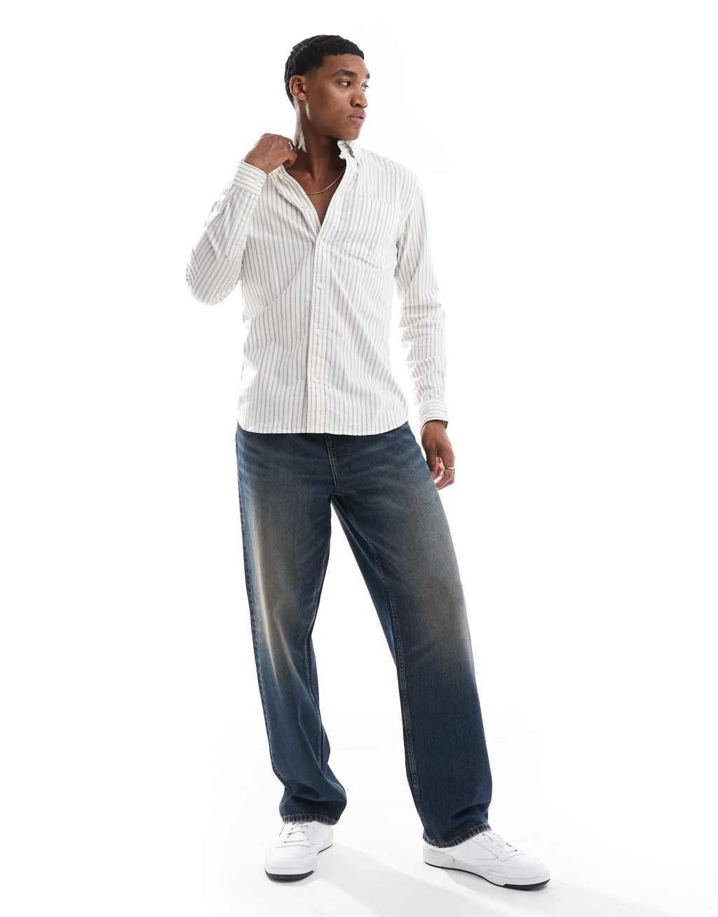 Jack & Jones stripe oxford shirt in white Product Image