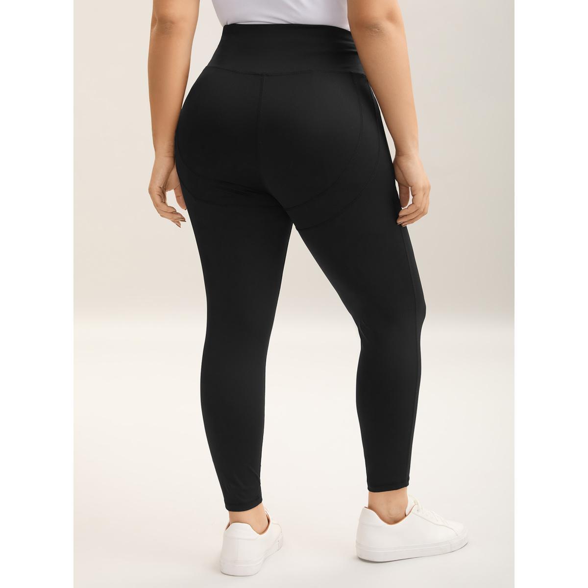 Plus Size Solid Butt Lifting Wideband Waist Leggings Women Black Casual High stretch Skinny High Rise Dailywear Leggings BloomChic 30/6X Product Image