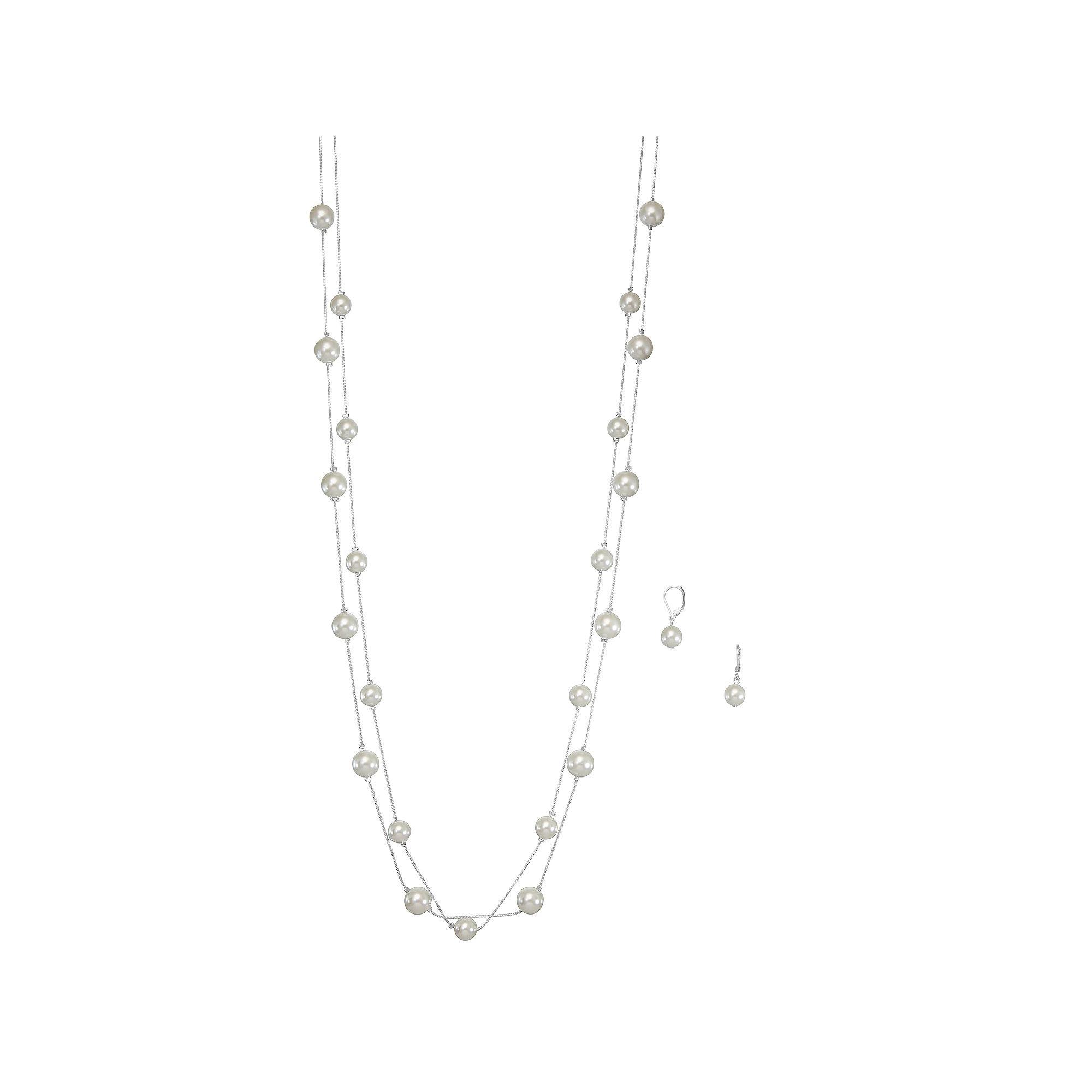 Youre Invited Silver Tone Simulated Pearl Earring and Necklace Set, Womens Product Image