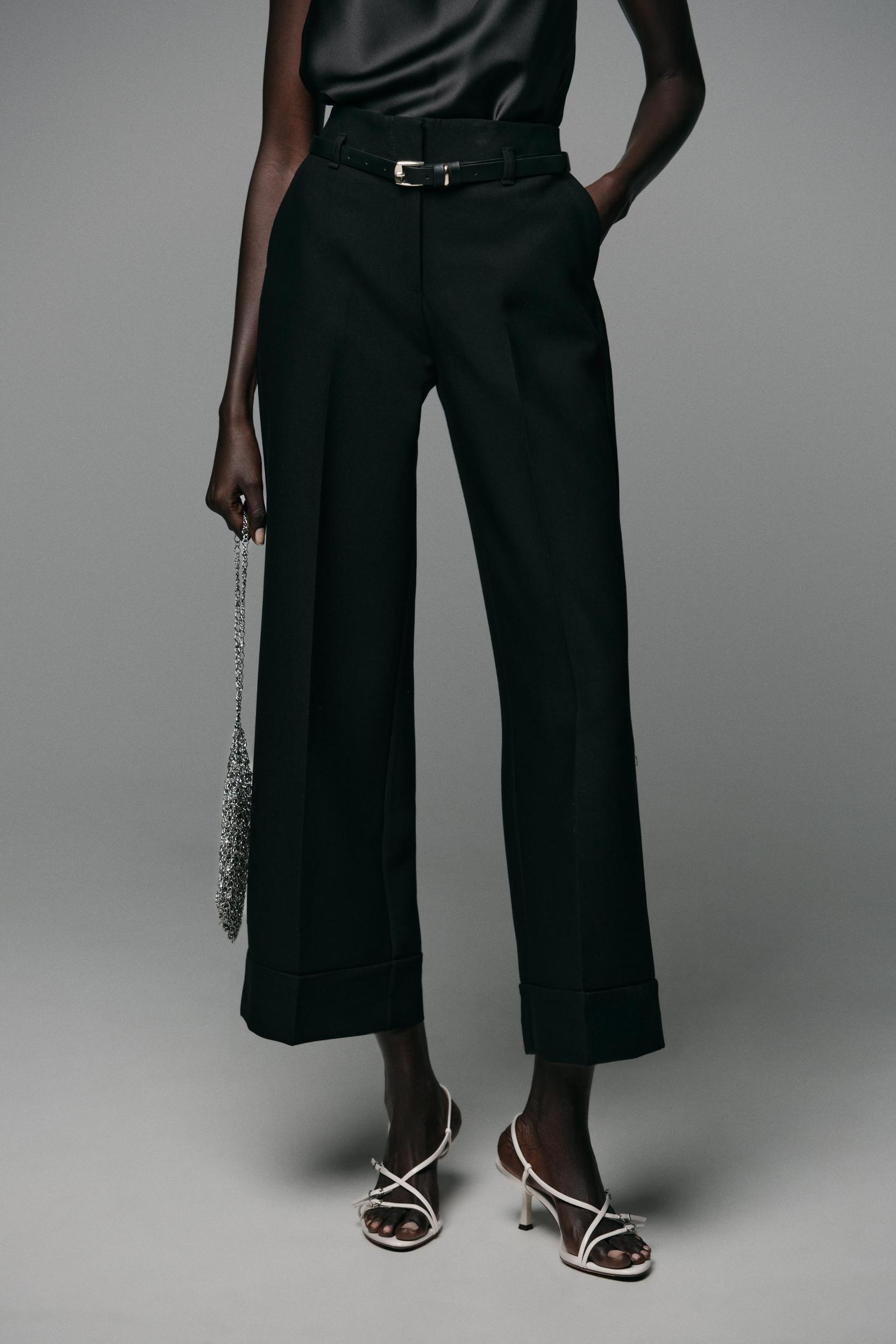 BELTED CUFFED HEM PANTS Product Image