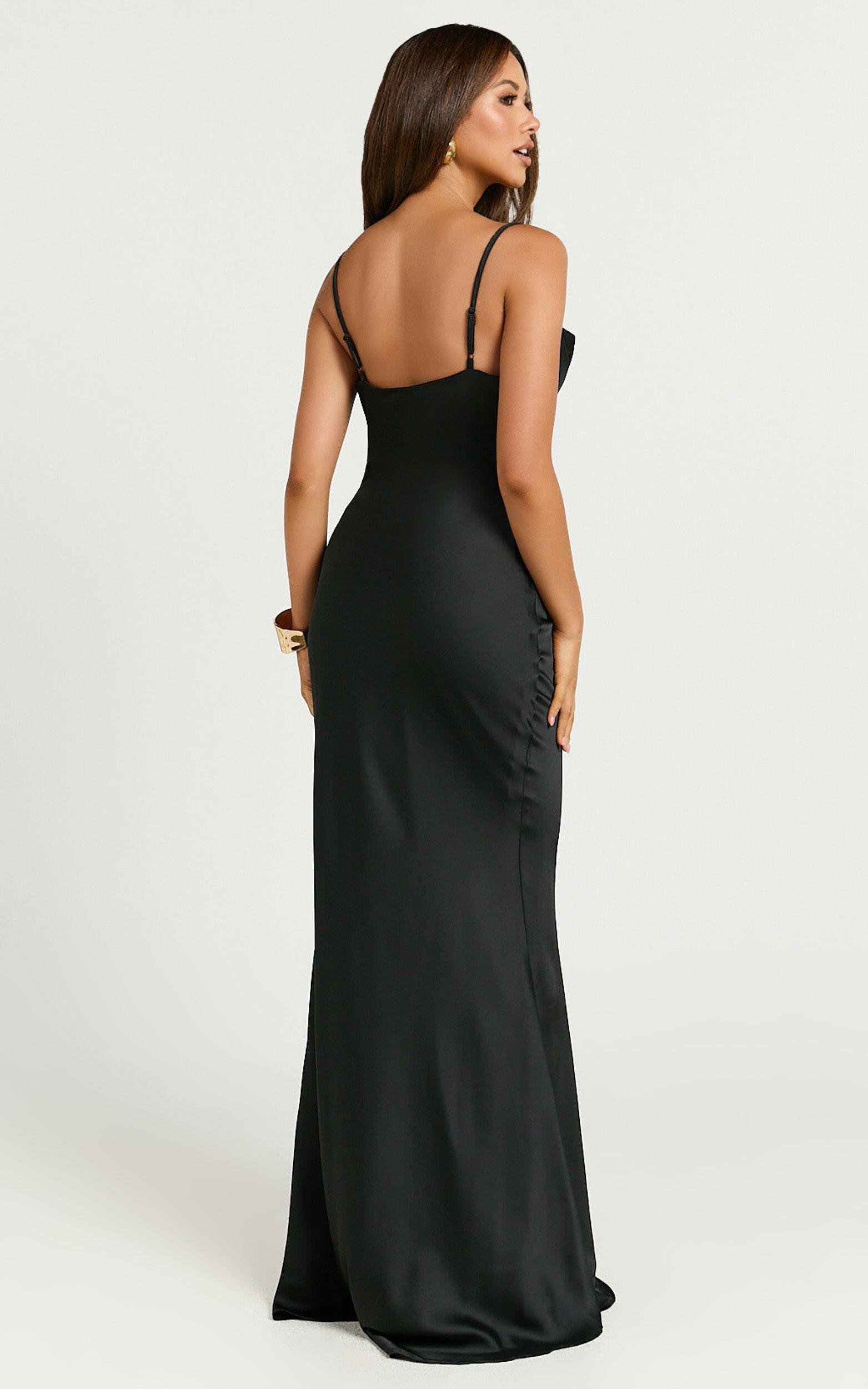 Lunaria Maxi Dress - Cowl Mermaid Slip Dress in Black Product Image