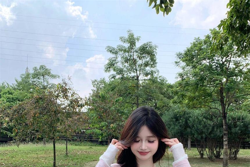 Long-Sleeve Off-Shoulder Mock Two-Piece Two Tone Asymmetrical Ruched Top Product Image