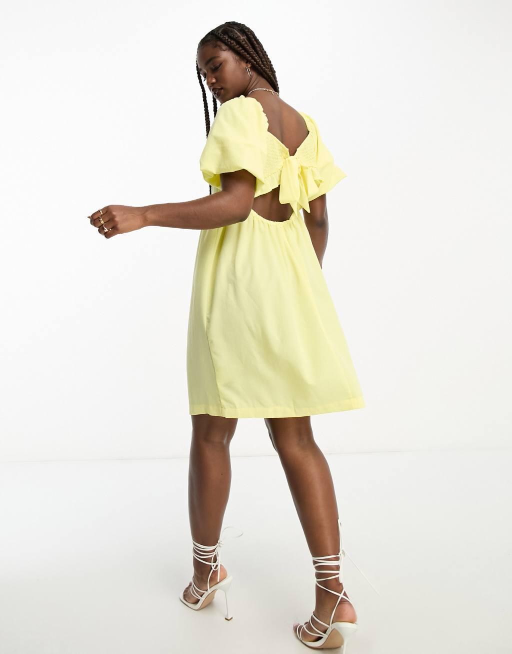 Monki crepe puff sleeve open back mini dress Product Image