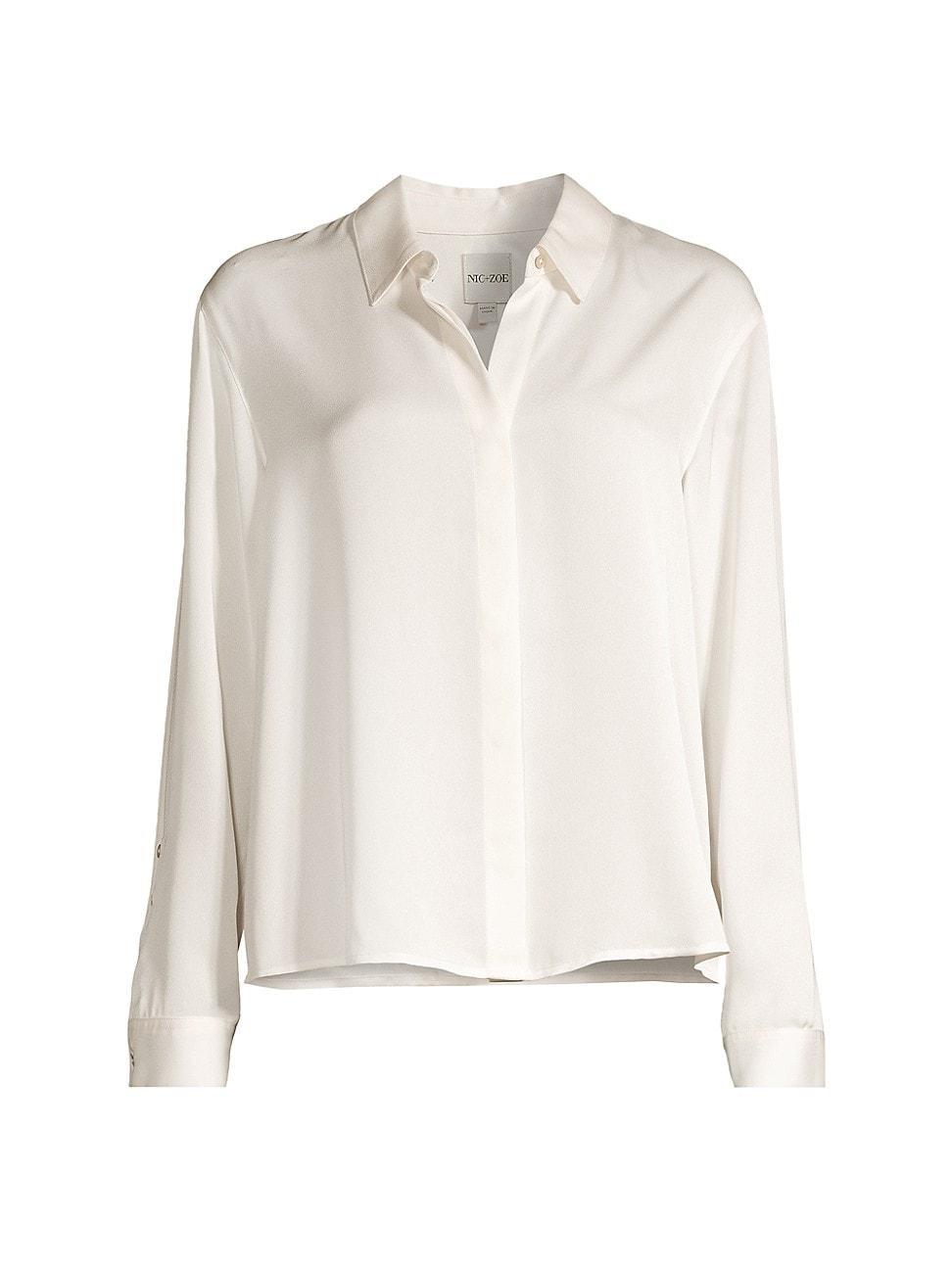 NIC+ZOE Satin Chiffon Shirt (Classic Cream) Women's Clothing Product Image