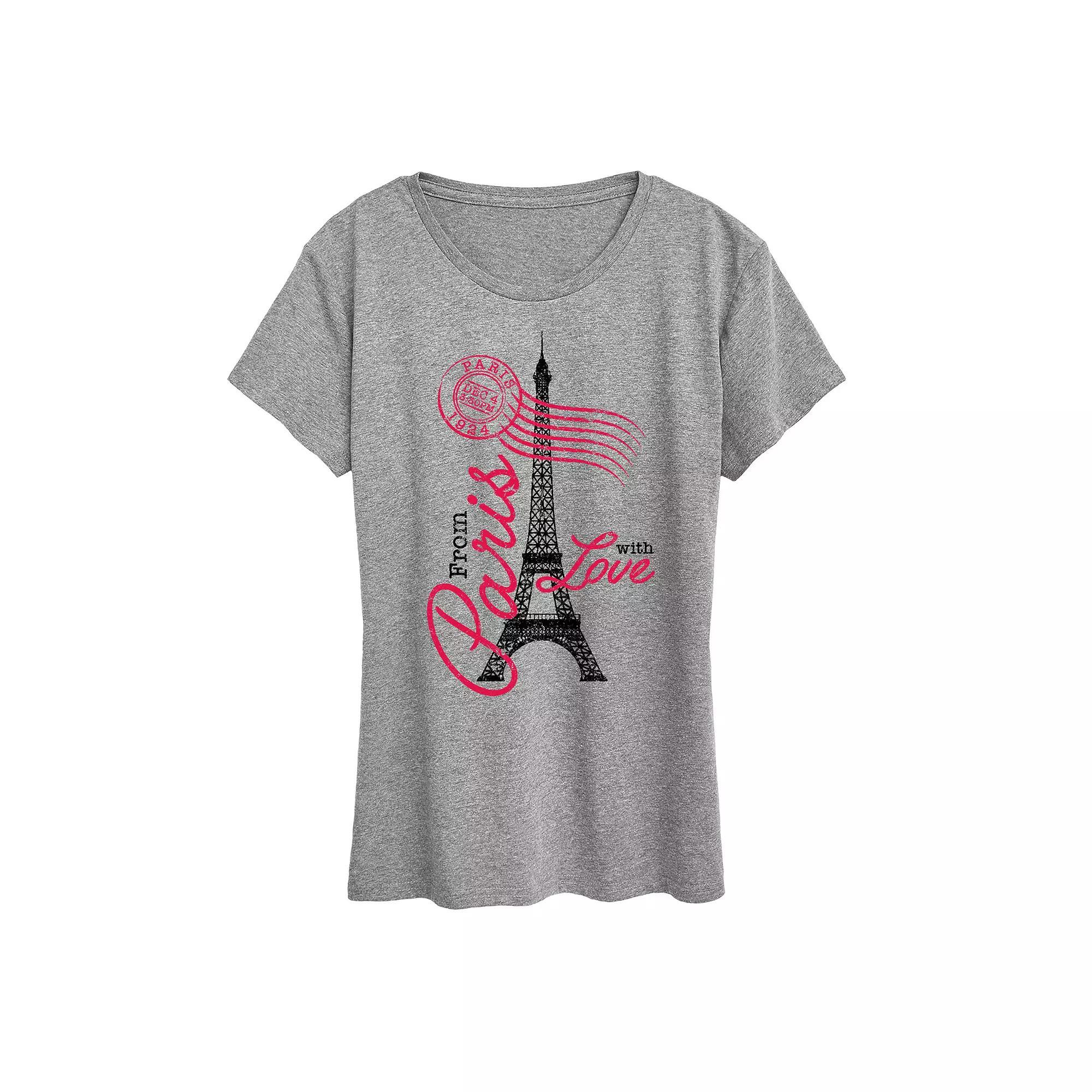 Womens Paris Love Postmark Graphic Tee Grey Gray Product Image