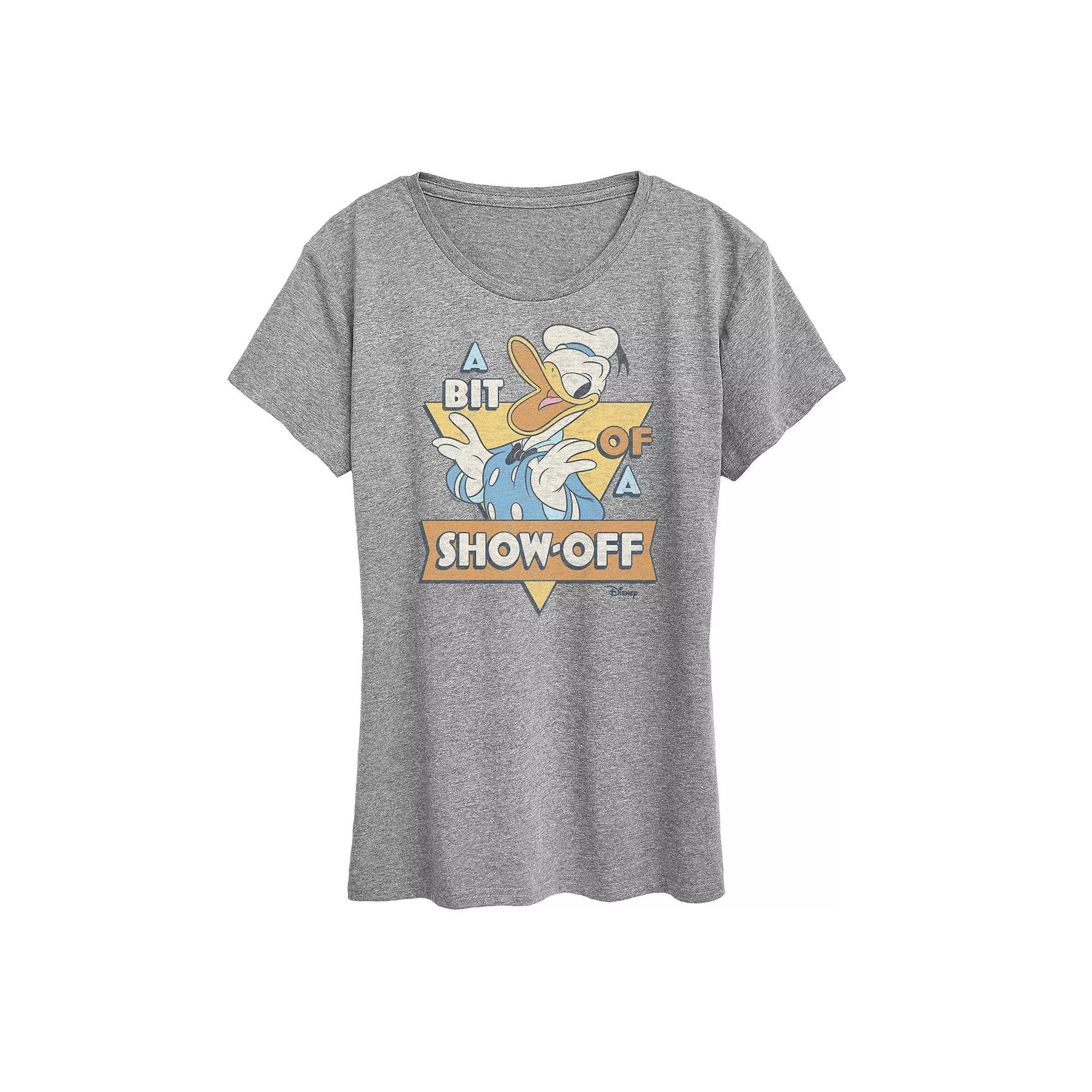Disneys Donald Duck Womens Bit Of A Show Off Graphic Tee Grey Gray Product Image