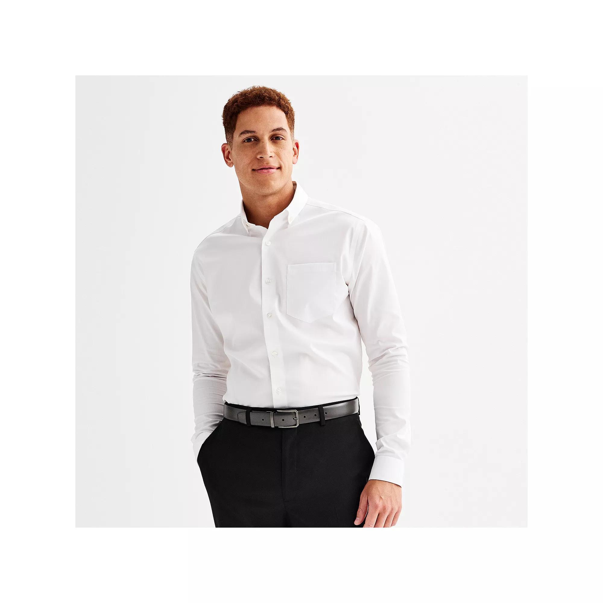 Men's Apt. 9® Wrinkle Free Regular-Fit Button Down Collar Dress Shirt, Size: Large-36/37, Black Luxe Product Image
