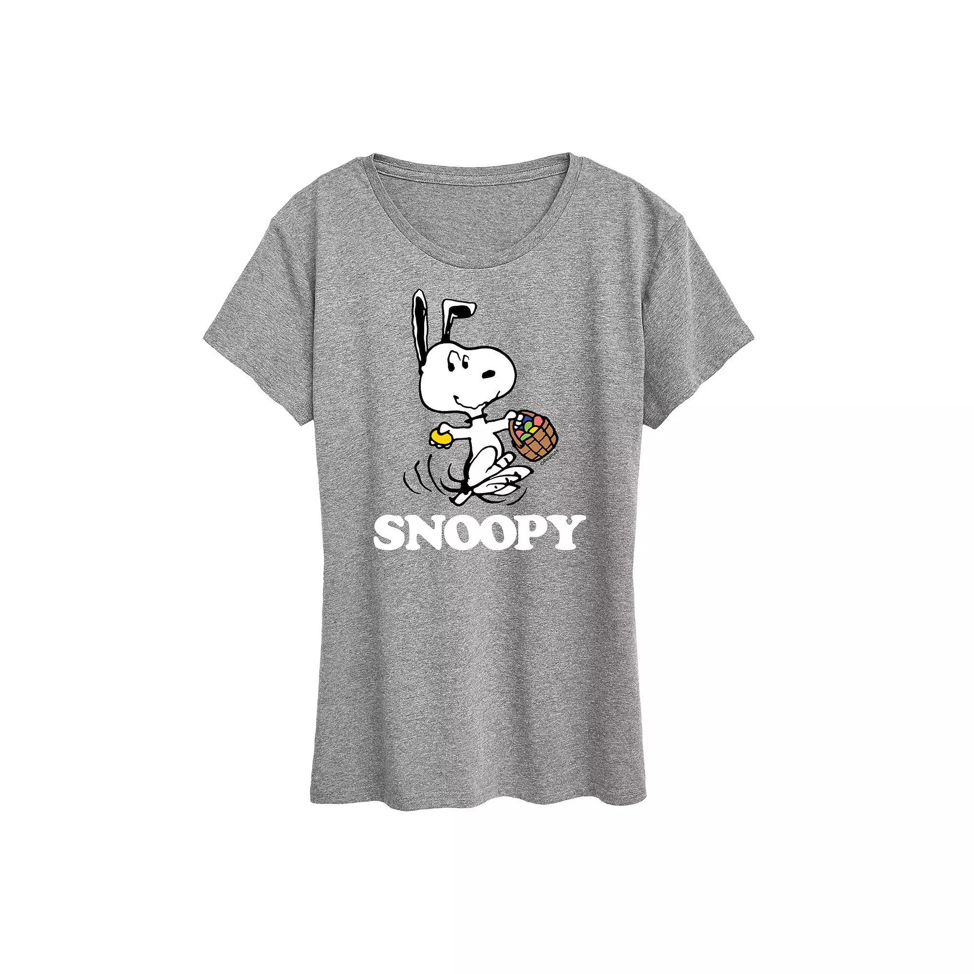 Women's Peanuts Snoopy Easter Basket Graphic Tee, Size: Large, Grey Royal Blue Product Image